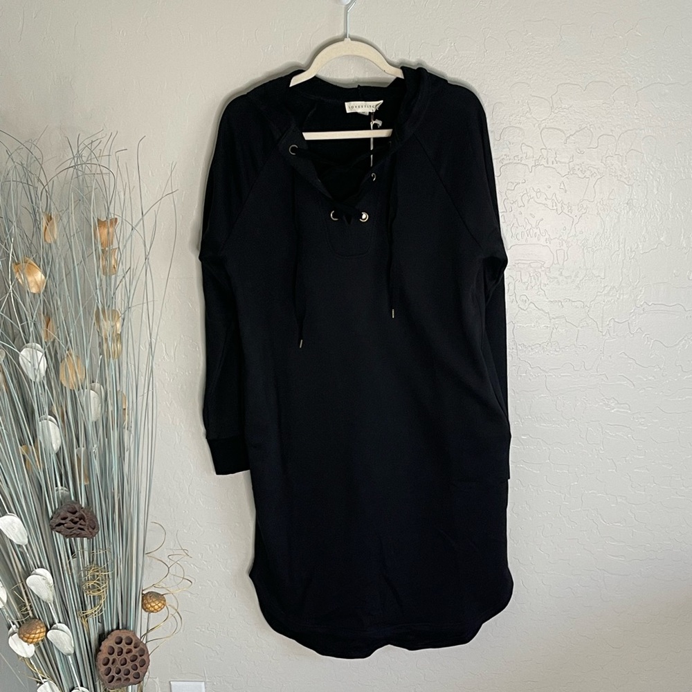 🆕 Lovestitch women’s black loungewear hoody sweater dress Size M casual sporty